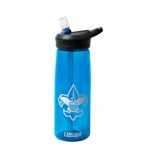 Camelbak 25oz Eddy Water Bottle in blue featuring the BSA classic emblem logo in white